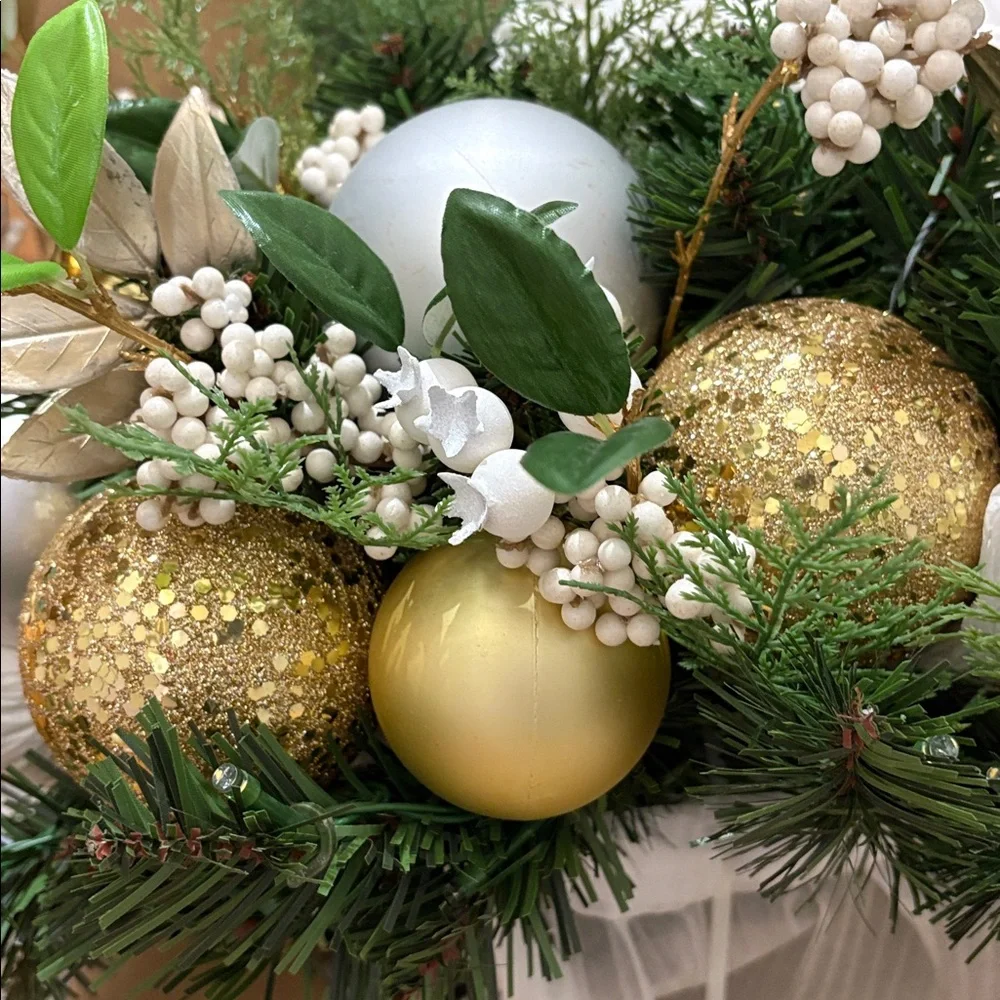 Grandin road elegant White and gold and Green Floral Arrangement - New in box